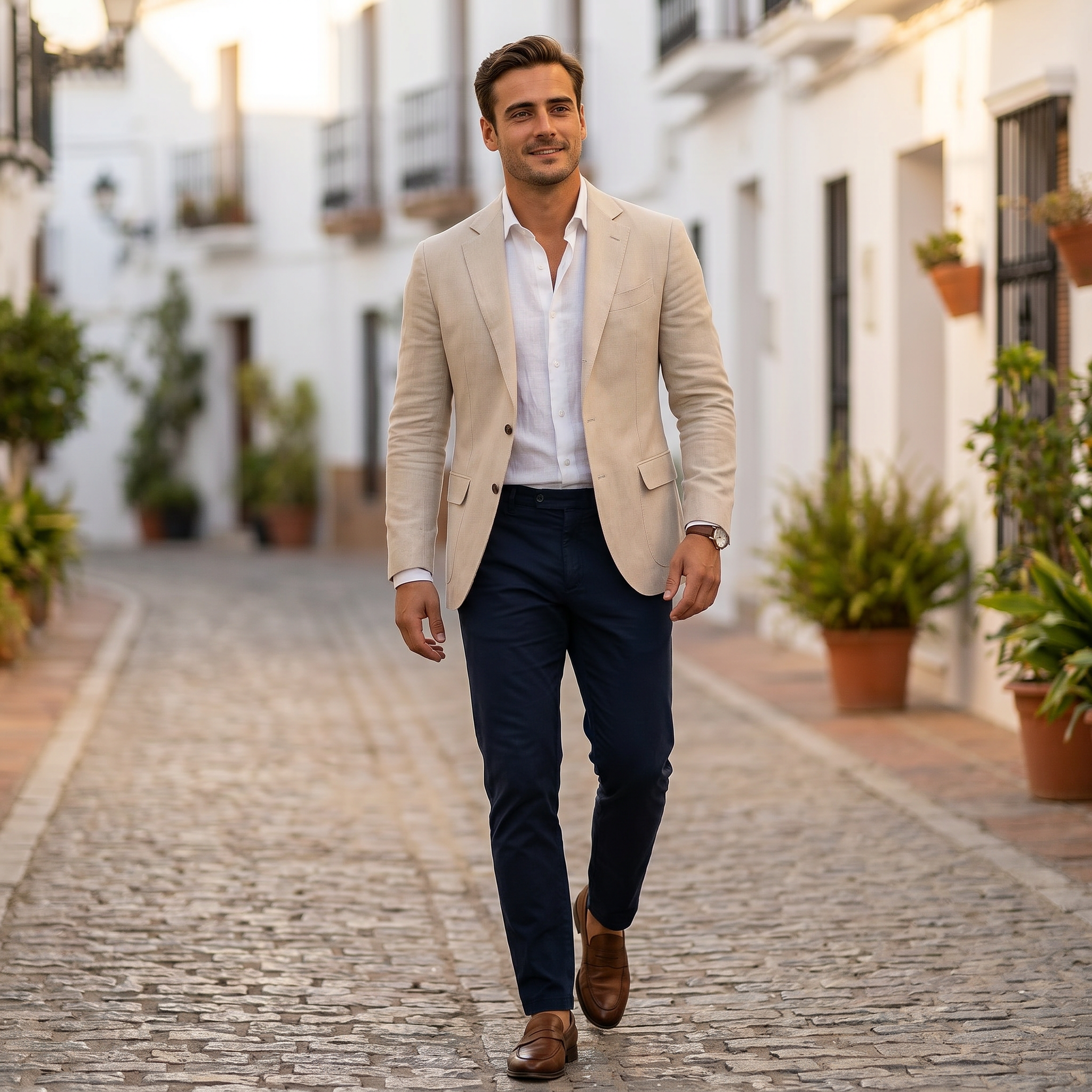 Tailored vent button blazer, beige color view