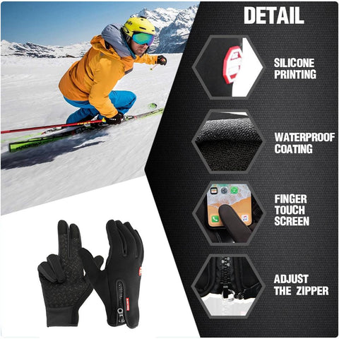 Black cycling gloves with silicone print, touchscreen finger, and adjustable zipper cuff