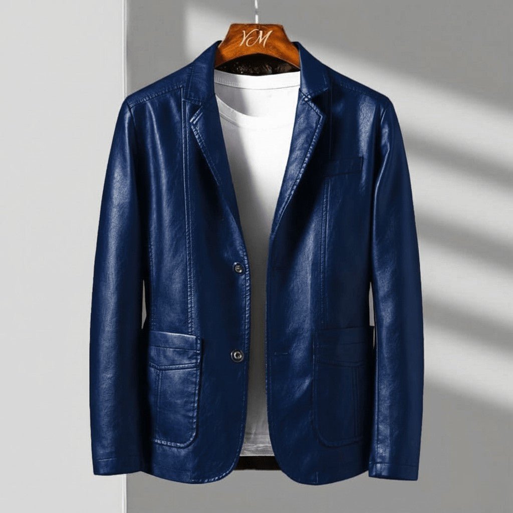 Men's tailored button jacket in royal blue with two front pockets and button closure