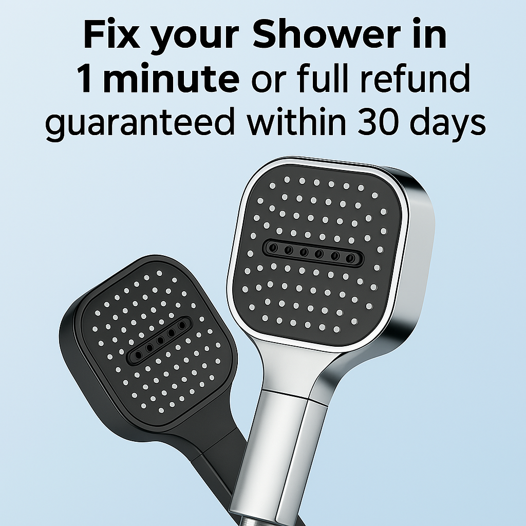 Two-tone shower head set with round nozzle plates in black and silver