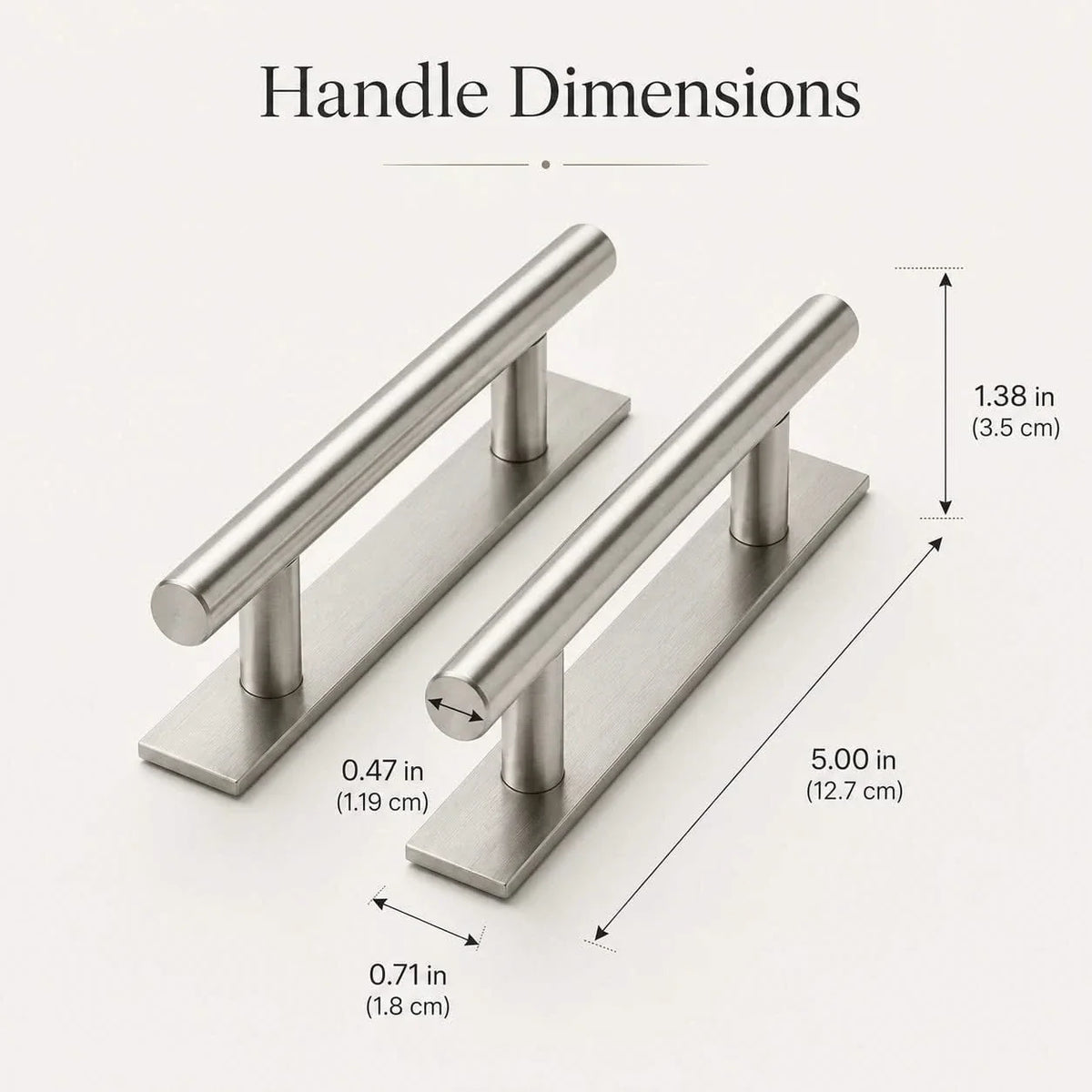 Silver cabinet handle set with two long bar pulls and stainless-look base plates