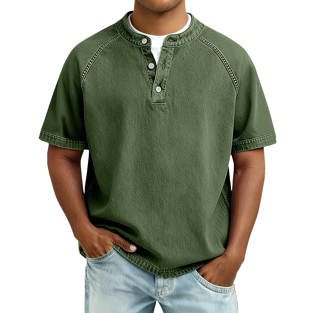 Half-button wash henley shirt, layered styled view