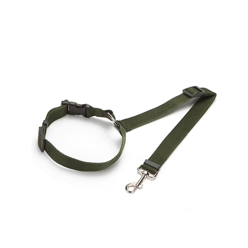 Army green adjustable car safety dog leash with buckle strap and metal hook
