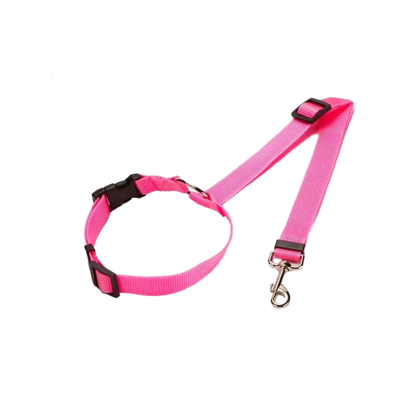 Hot pink adjustable car safety dog leash with buckle strap and metal hook