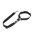 Black adjustable car safety dog leash with buckle strap and metal hook clasp