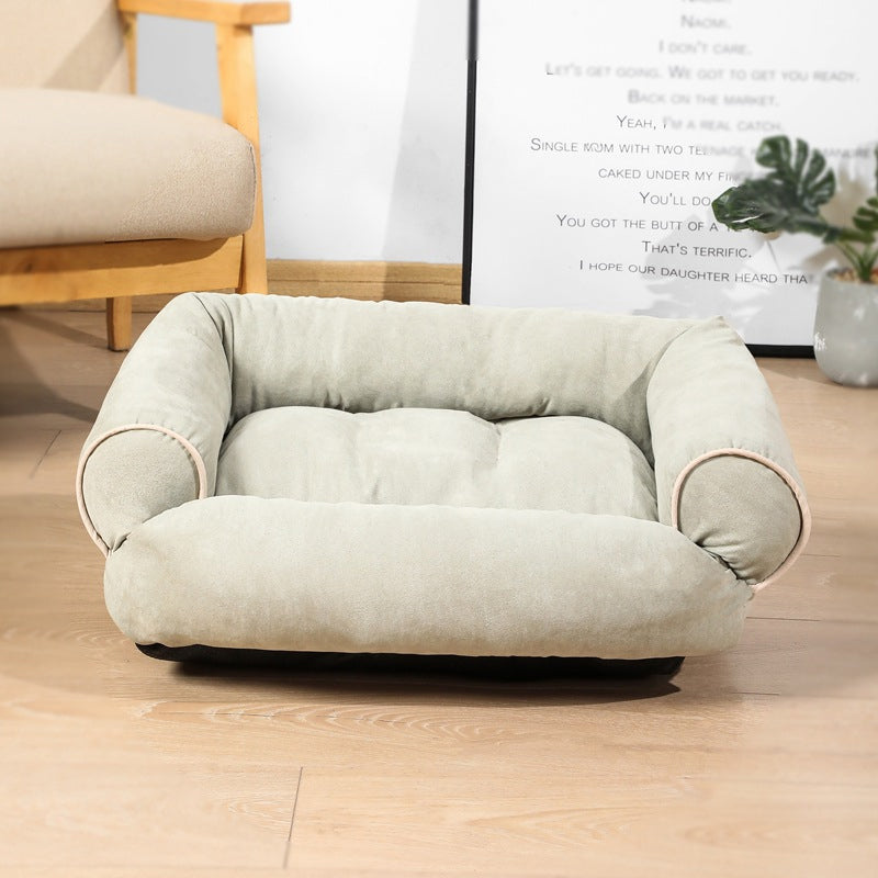 Light green egg-crate memory foam dog bed with contoured sides and cushioned center