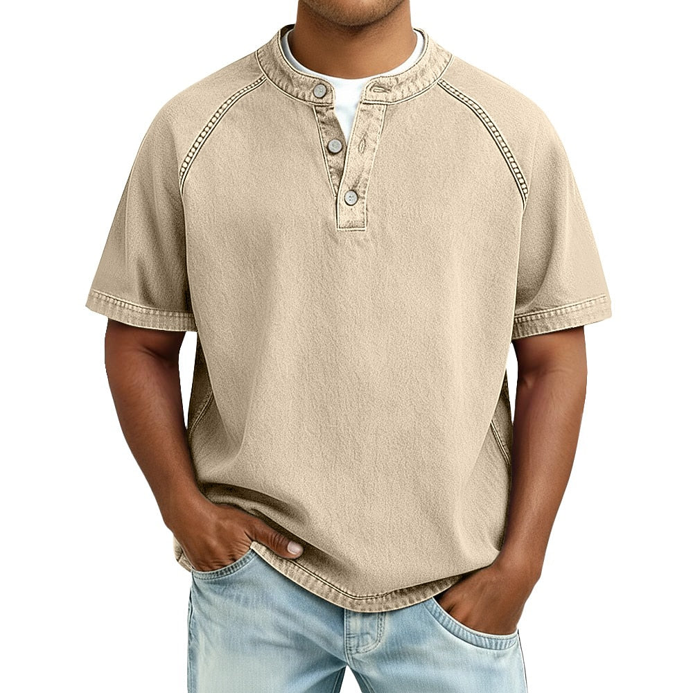 Half-button wash henley shirt, casual outfit view