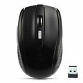 Black wireless optical mouse with scroll button and included USB receiver