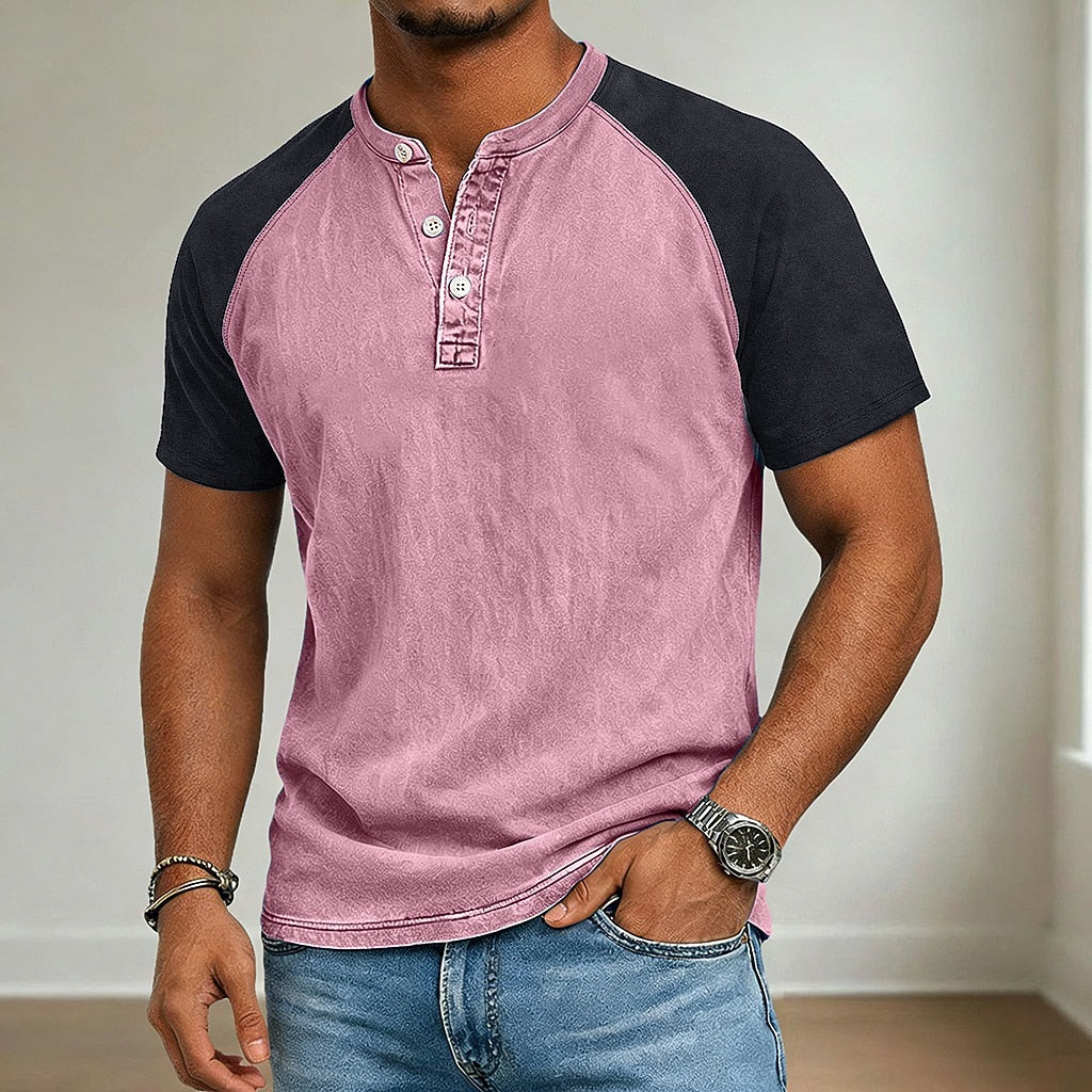 Vintage wash henley shirt, texture close-up