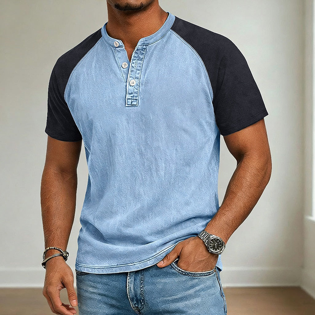 Vintage wash henley shirt, front view