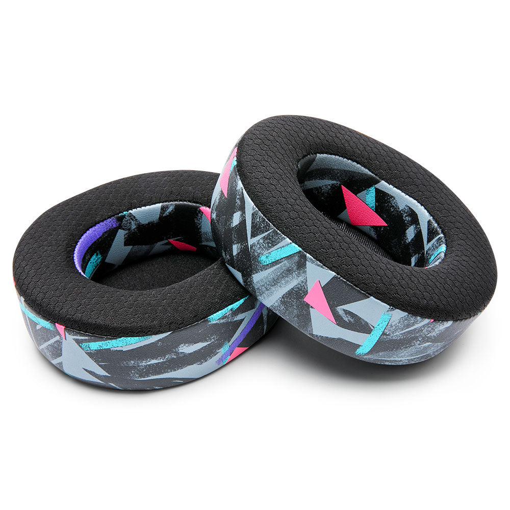 Black cooling gel replacement ear pads with colorful graffiti-style graphic sides