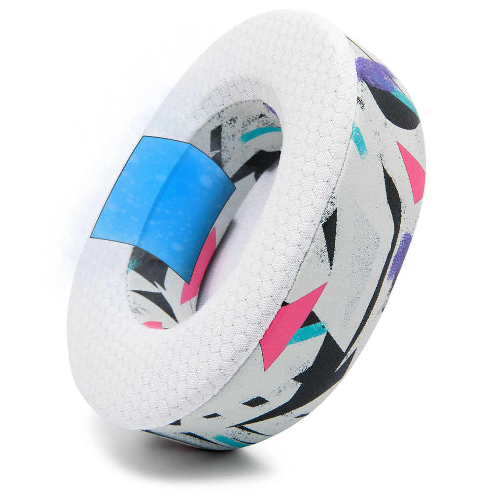 Cooling gel replacement earpads, white fabric with colorful graphic pattern, single pair