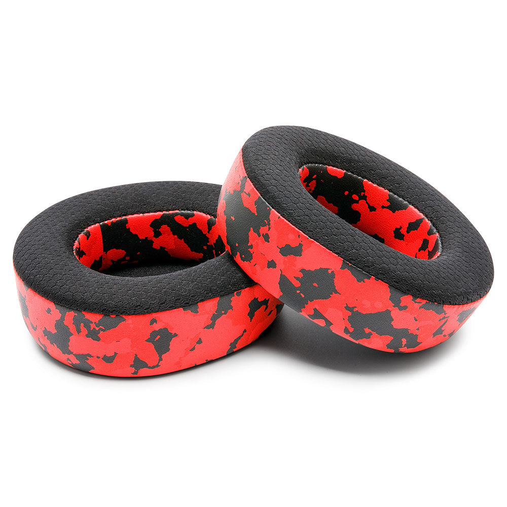 Cooling gel replacement earpads, red camouflage cushions with textured black outer areas