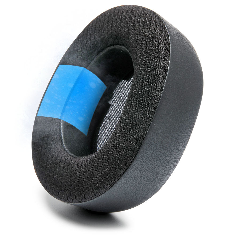 Black replacement earpad with textured foam and blue cooling gel insert