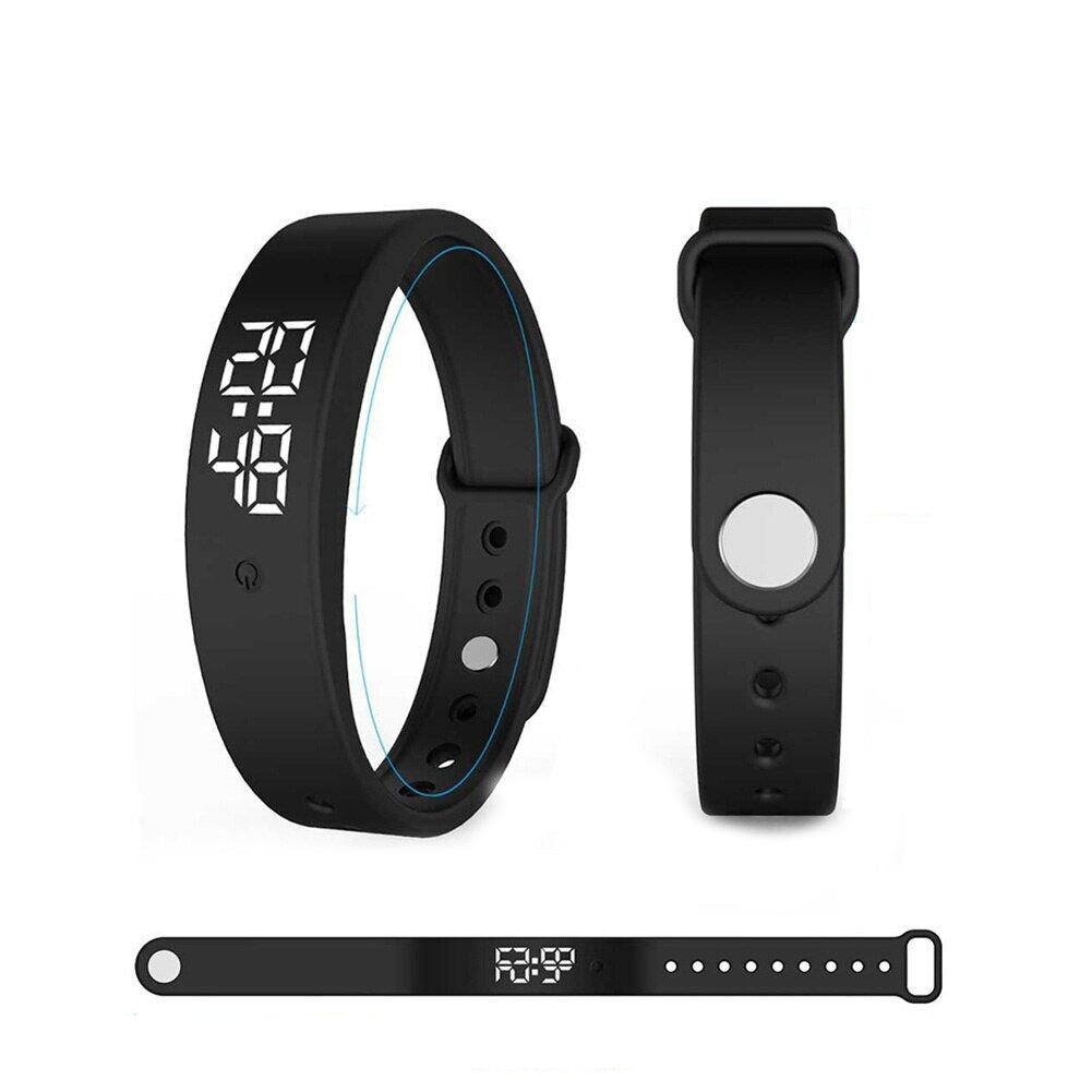 Black waterproof vibration alarm watch shown with digital display and side buttons