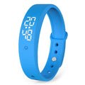 Blue waterproof vibration alarm watch with digital display on silicone strap