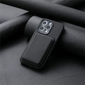 MagSafe wallet phone case, dark gray fabric texture, rear card holder pocket