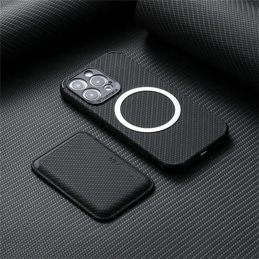MagSafe wallet phone case, black, with detachable card holder and magnetic ring