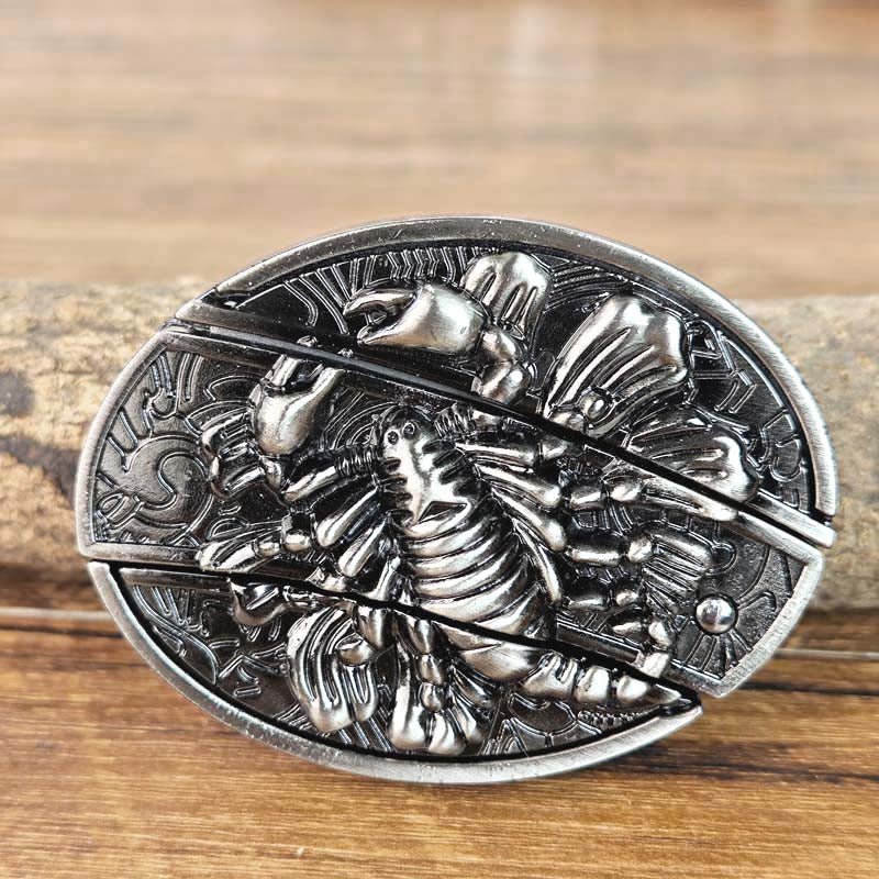 Western oval belt buckle with engraved bull skull and horns, high-contrast silver-tone metal
