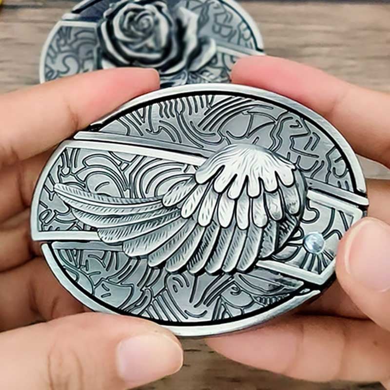 Western oval belt buckle with engraved sunflower bloom, leaf accents, silver-tone metal