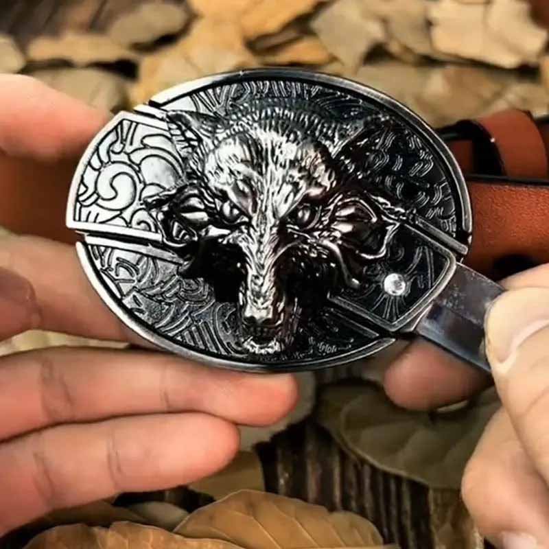 Western oval belt buckle close-up with engraved bull head and darkened recesses, silver-tone