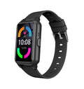 Black GPS safety smartwatch with rectangular touchscreen and textured silicone band