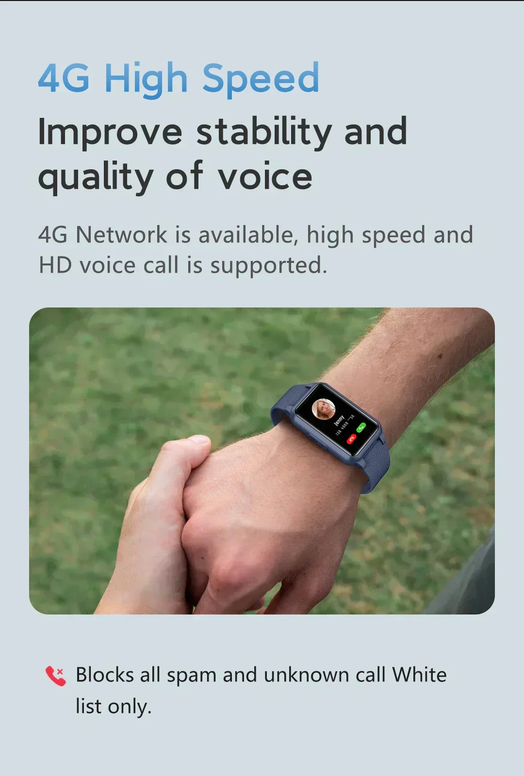 Black GPS smartwatch on wrist with rectangular display for voice call support