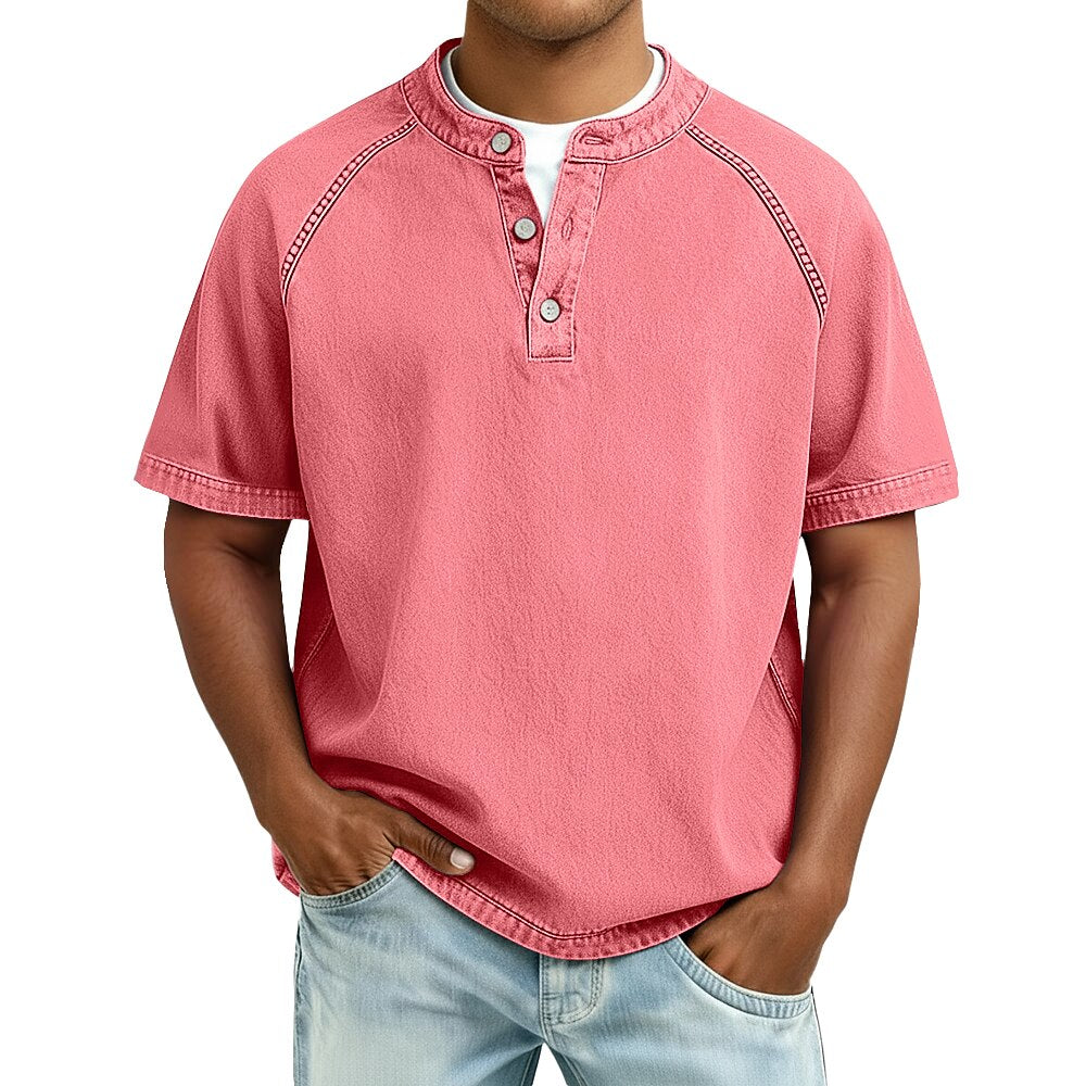 Half-button wash henley shirt, additional worn view